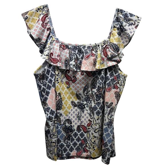 Cato Women’s Size XL Paisley Ruffle Multicolor On/Off Shoulder Top, K637 - Picture 1 of 13